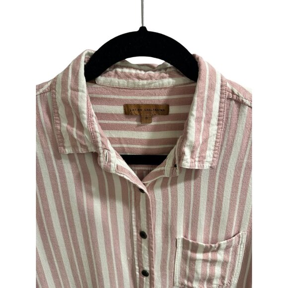 ๐ 2/$20 ๐ Pink and White Striped Long Sleeve Button Down Blouse sz S - Picture 4 of 6